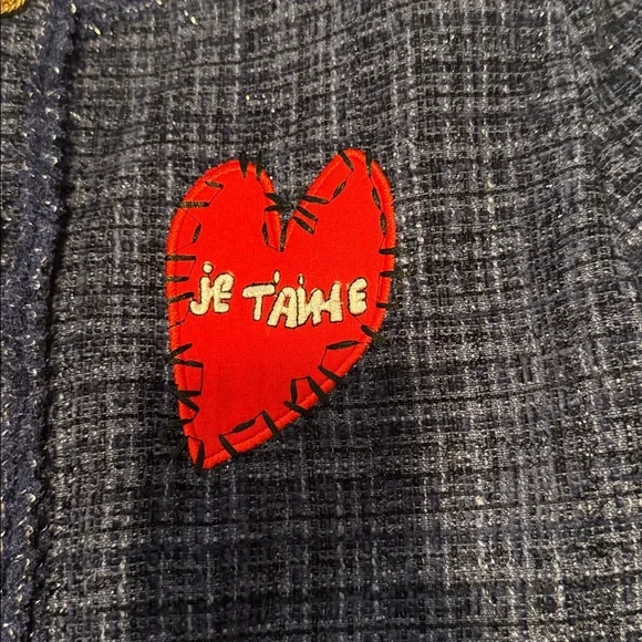 Kerri Rosenthal Navy Tweed Jacket with Red Heart Accent M - Picture 10 of 11